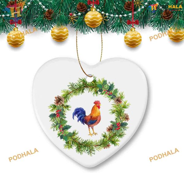 Rooster Christmas Ornament, 2023 Heart-Shape Decor, Family Tree Keepsake