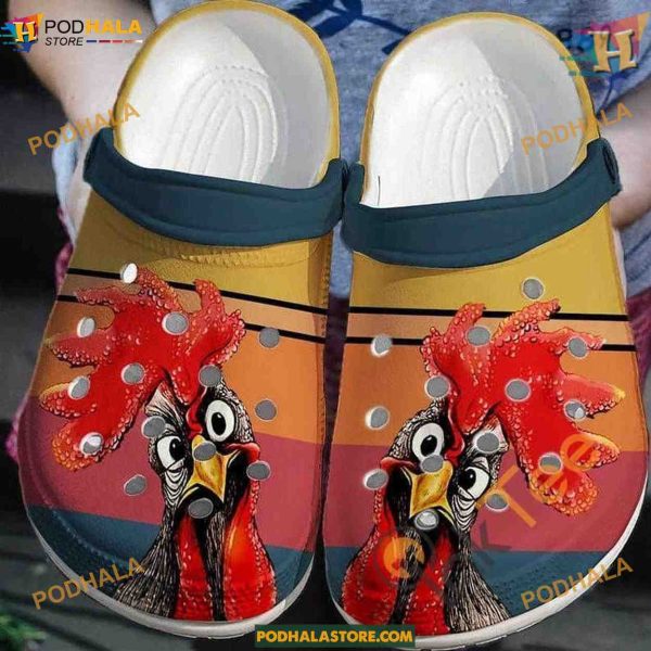 Rooster Peckers Retro Vintage Crocs, Funny Crocs for Nostalgic Styles
