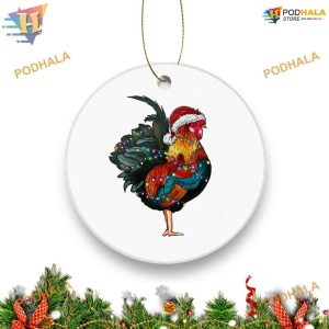 Rooster Wearing Christmas Hat Custom Family Ornaments