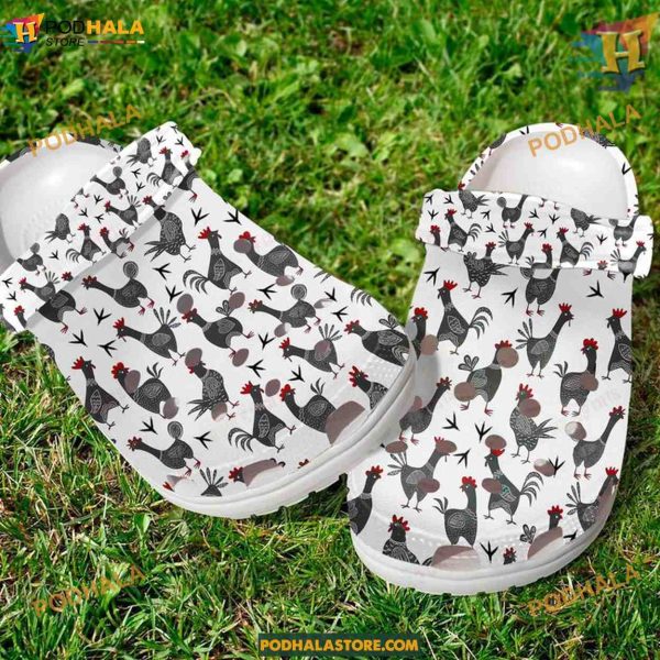 Roosters On The White Classic Crocs, Unique Trending Gifts for Bird Lovers