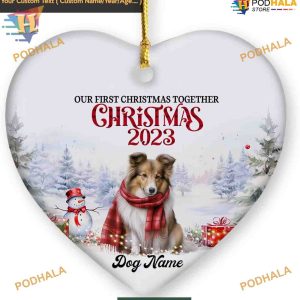 Rough Collie First Christmas Together Ornament 2023, Personalized Dog Lover Xmas Decor