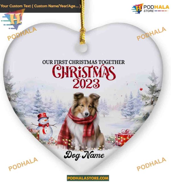 Rough Collie First Christmas Together Ornament 2023, Personalized Dog Lover Xmas Decor