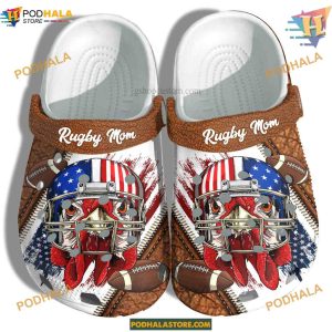 Rugby Chicken America Flag Croc Shoes, Patriotic Funny Crocs for Sports Fans