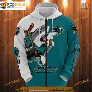San Jose Sharks 3D Hoodies Cartoon Graphic Sweatshirt for Fans 3