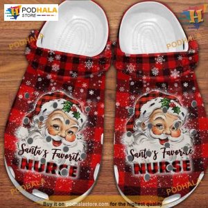 Santa’s Favorite Nurse Christmas Plaids Crocs, Happy Christmas Day