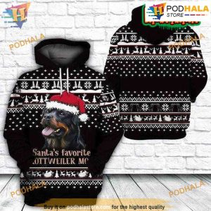 Santa's Favorite Rottweiler Dog Mom Ugly Xmas 3D Funny Hoodie Christmas