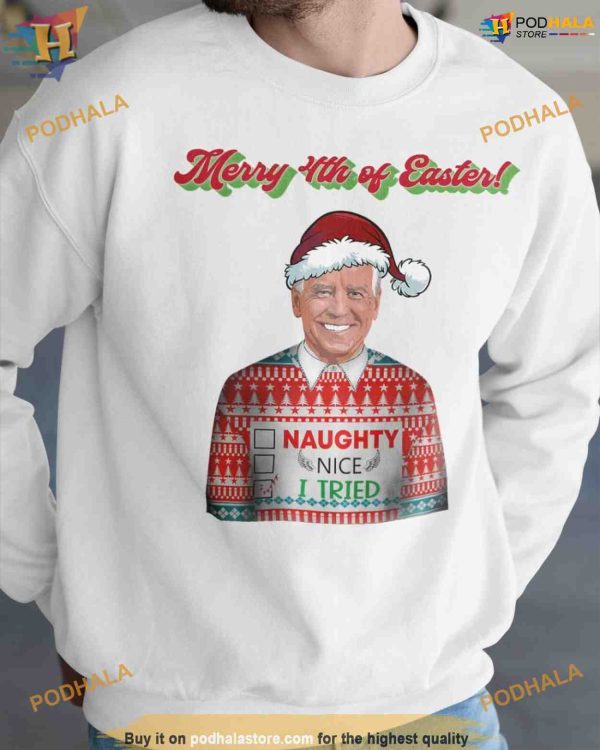 Santa Biden Merry 4th of Easter Joke Shirt, Family Christmas Shirt Ideas