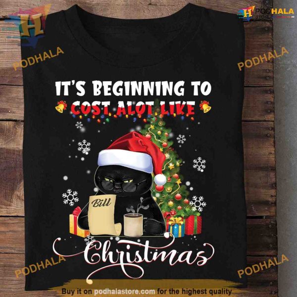 Santa Black Cat Cost Shirt, Funny Xmas Gifts