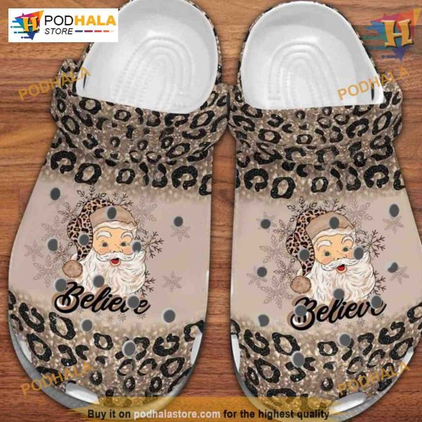 Santa Claus Believe Leopards Crocs, Santa Claus Christmas Snowflake