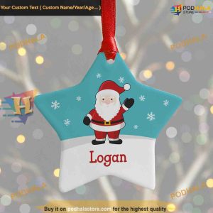 Santa Claus Ceramic Star, Personalized Family Name Ornament