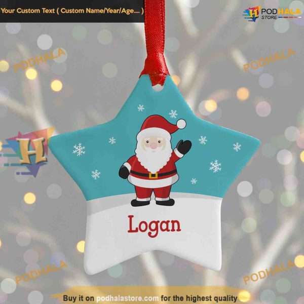 Santa Claus Ceramic Star, Personalized Family Name Ornament