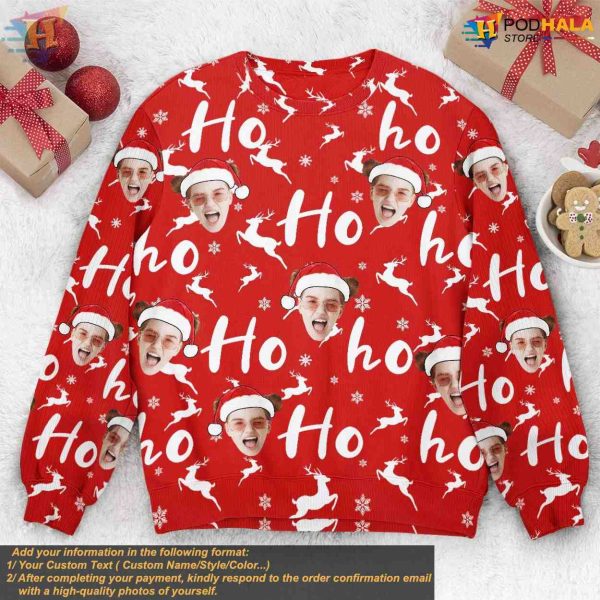 Santa Claus Custom Family Photo Sweater, Personalized Xmas Gift