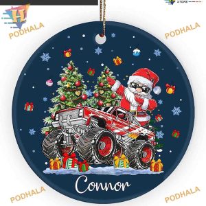 Santa Claus Monster Truck Custom Christmas Ornament, Kid's 2023 Decor