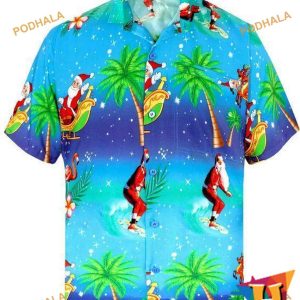 Santa Coconut Tree Xmas aloha Shirt, Santa Hawaiian Shirt