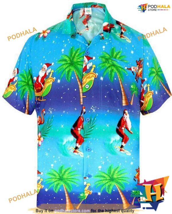 Santa Coconut Tree Xmas aloha Shirt, Santa Hawaiian Shirt