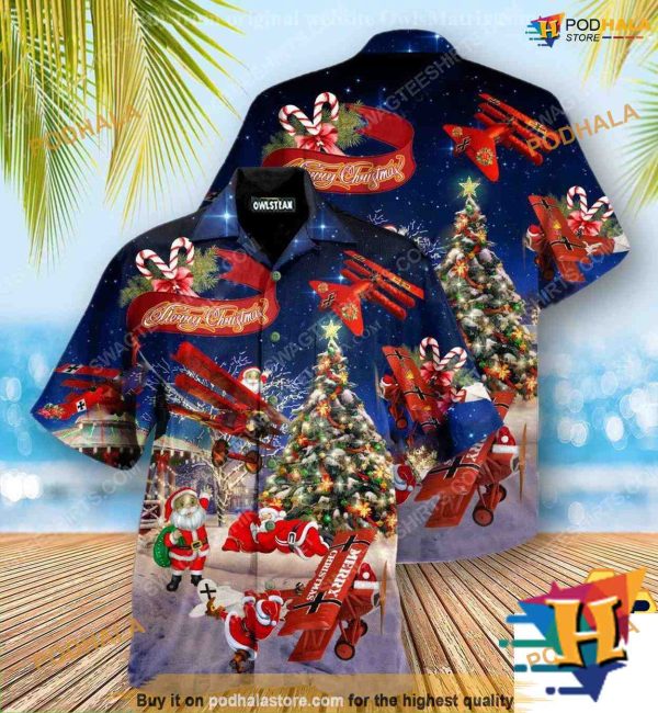 Santa Flying Plane Hawaiian Shirt, Christmas Unique Gift