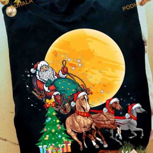 Santa Horse Sleigh Ugly Shirt, Matching Family Xmas Shirt