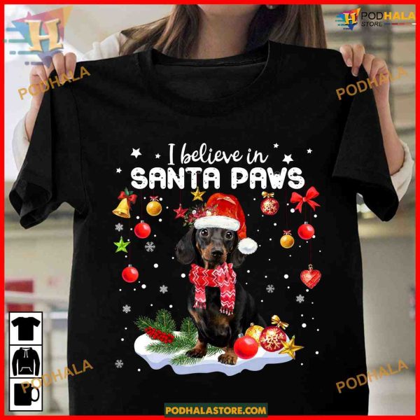Santa Paws Dachshund Christmas Tee, Funny Xmas Gifts