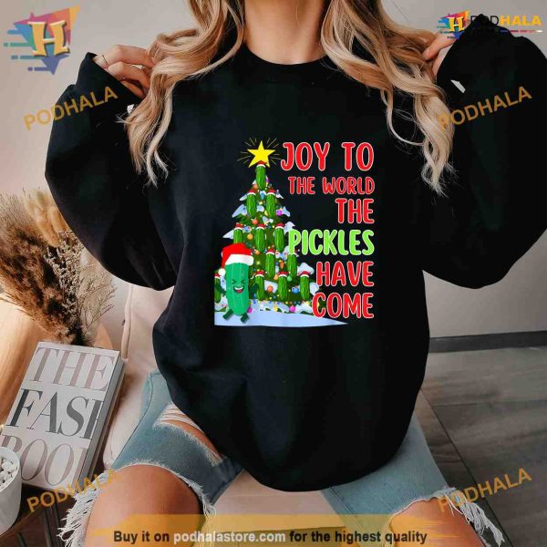 Santa Pickle Christmas Tree Lights Funny Pickle Gifts Shirt Hoodie