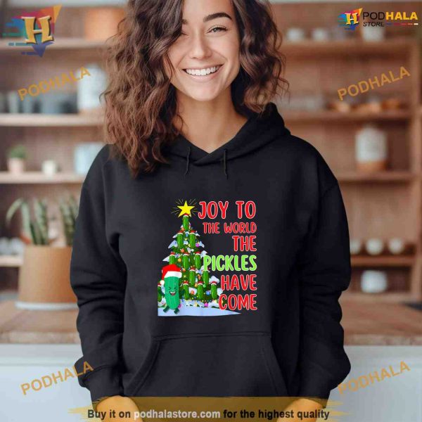Santa Pickle Christmas Tree Lights Funny Pickle Gifts Shirt Hoodie