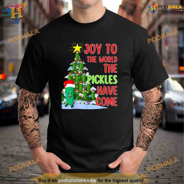 Santa Pickle Christmas Tree Lights Funny Pickle Gifts Shirt Hoodie