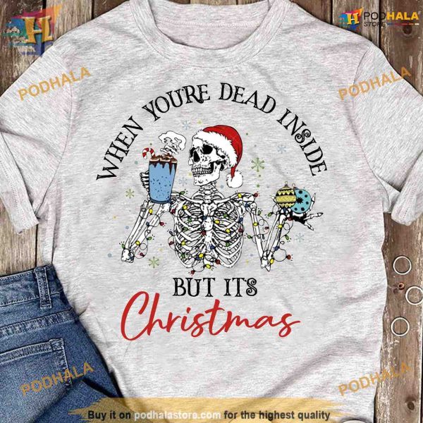 Santa Skeleton Xmas Hot Cocoa Shirt, Dead Inside Holiday Humor