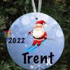 Santa Skiing Custom Ornament, Personalized 1st Christmas Keepsake