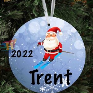 Santa Skiing Custom Ornament, Personalized 1st Christmas Keepsake