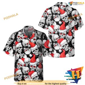 Santa Skull Festive Aloha Shirt, Mens Christmas Hawaiian Shirt