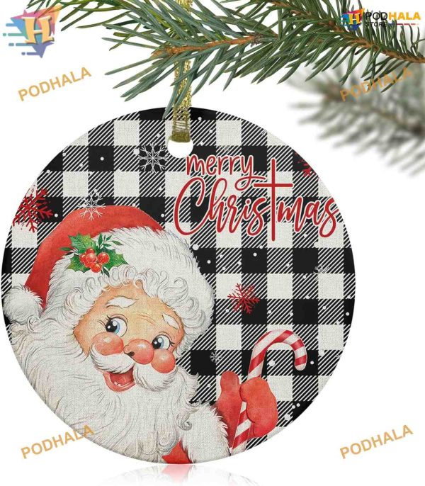 Santa Snowflake 2023 Ornament, Black & White Checkered Decor, Family Christmas Gift