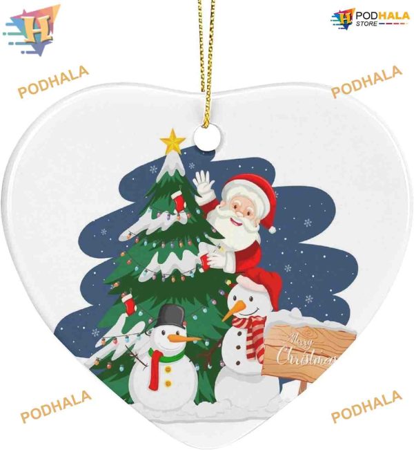 Santa & Snowman 2023 Heart Ornament, Cute Xmas Gifts for Children
