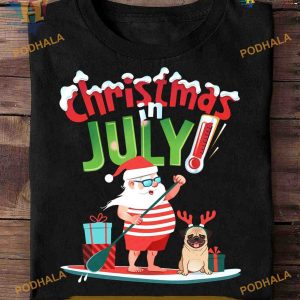 Santa Surfing July Shirt, Cool Matching Family Xmas Shirt Design