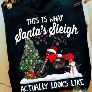 Santa's Dirt Bike Sleigh Shirt, Motorbike Enthusiasts' Family Christmas Shirt Ideas