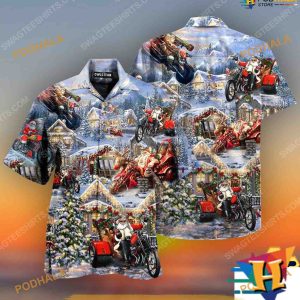 Santa's Motorcycle Ride Hawaiian Shirt, Xmas Gift for Men