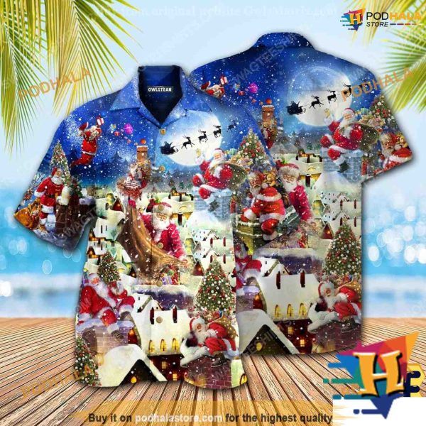 Santa’s Present Run Hawaiian Shirt, Mens Christmas Hawaiian