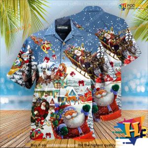 Santa's Sleigh & Reindeer Hawaiian Shirt, Christmas Apparel