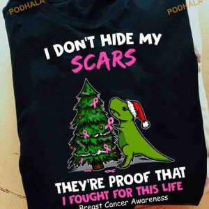 Scars & Fight Breast Cancer Dinasaur Christmas Shirt, Funny Xmas Gifts
