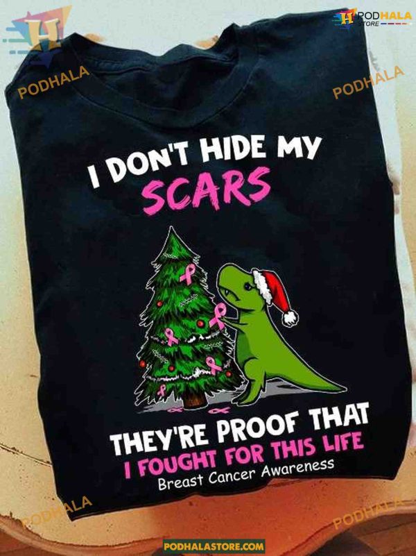 Scars & Fight Breast Cancer Dinasaur Christmas Shirt, Funny Xmas Gifts