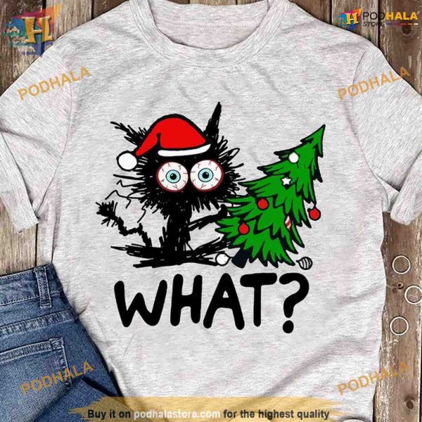 Scary Black Cat Christmas Tree Shirt, Funny Christmas Shirt For Family