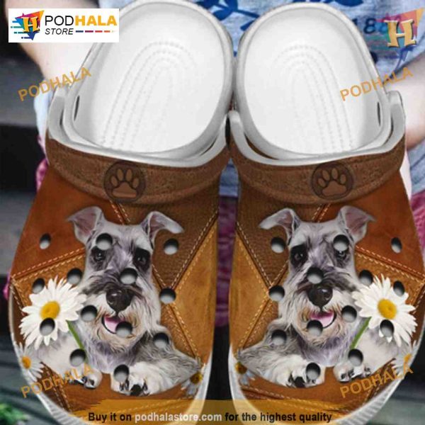 Schnauzer Puppy Daisy Leather Patchwork Crocs, Merry Christmas Dog Lovers