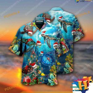 Sea Turtle Christmas Aloha Shirt, Santa Hawaiian Shirt