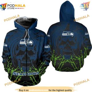 Seattle Seahawks 3D Hoodie Pumpkin Skull Halloween Sweatshirt NFL Apparel 2