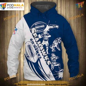 Seattle Seahawks Hoodie 3D, Cartoon Player Design, Cute NFL Sweatshirt