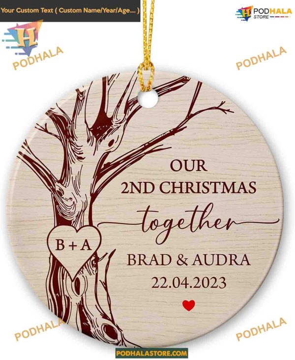 Second Christmas Together Ornament 2023, Personalized Couple Anniversary Gift