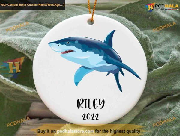Shark Christmas Custom Ornament, Personalized Family Gift Idea
