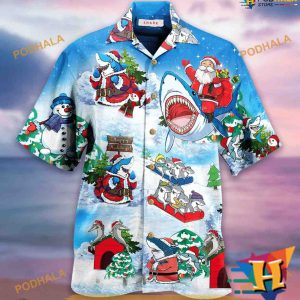 Shark Themed Xmas Hawaiian Shirt, Funny Christmas Gift Ideas