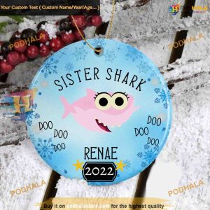 Sister Shark Celebration Personalized Ornament, Sibling Christmas Delight