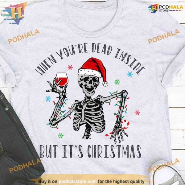 Skeleton Wine Lover Christmas Shirt, Funny Christmas Shirt For Family