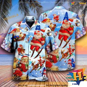 Skiing Santa Tropical Christmas Shirt, Santa Claus Hawaiian Shirt