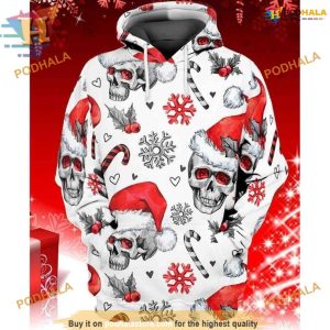Skull Christmas 3D Zip Hoodie, Unique Funny Xmas Gifts